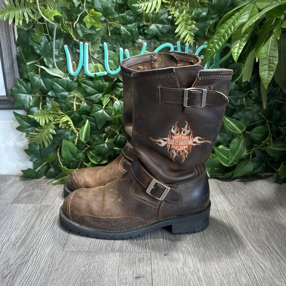 Harley-Davidson Embroidered Flames Leather Logger Rugged Motorcycle Boot 9.5 main image 7